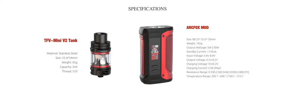 Smok Arcfox Specs